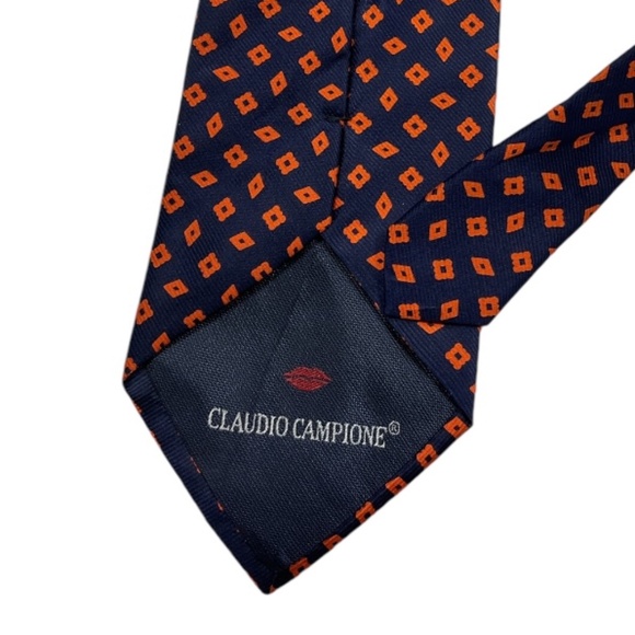 CLAUDIO CAMPIONE Navy/Orange Geometric Silk LUXURY Tie ITALY - Picture 4 of 4